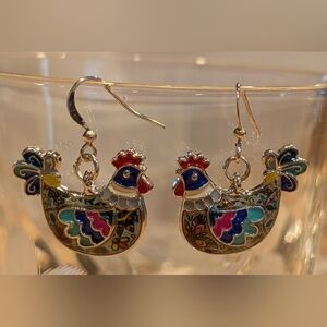 Source Unknown Vibrant Chicken Earrings